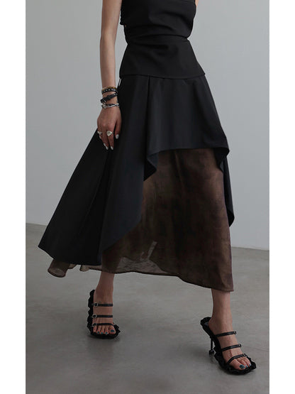 Lace-up contrast color splicing skirt