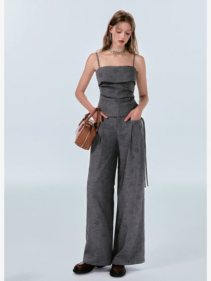 Rose Embossed Straight Pants