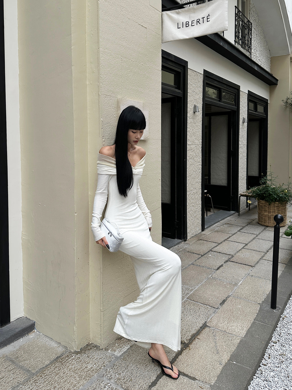 OFF SHOULDER BICOLOR LONG DRESS