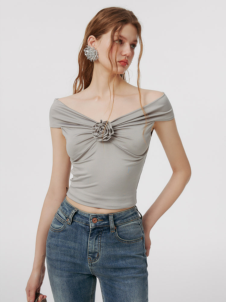 Ribbon Symbol Off-Shoulder Tops