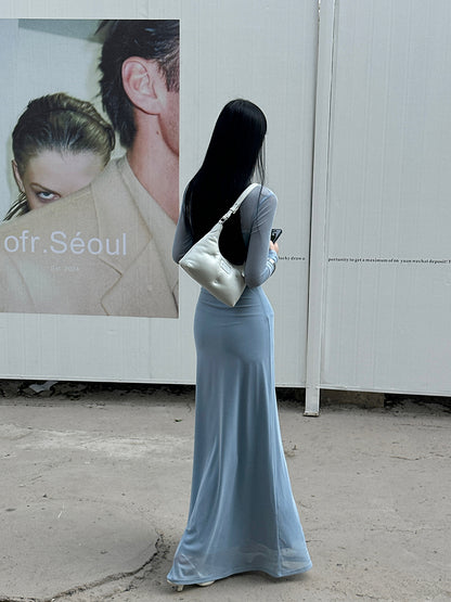 V-NECK MILKY LONG DRESS