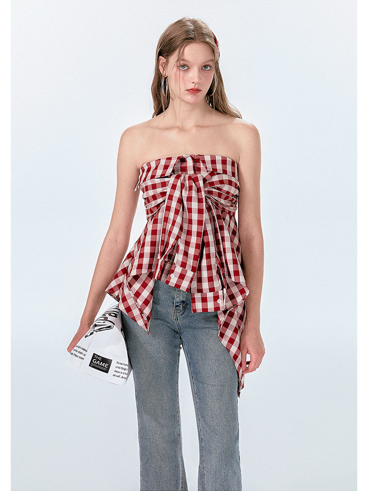 Gingham Check Shirt-Style Bare Tops