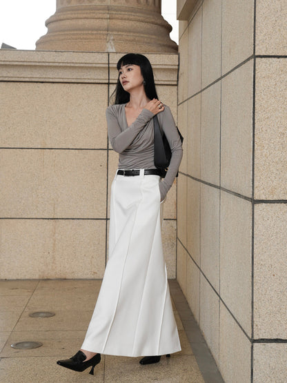 A-LINE MATTE WHITE LONG SKIRT