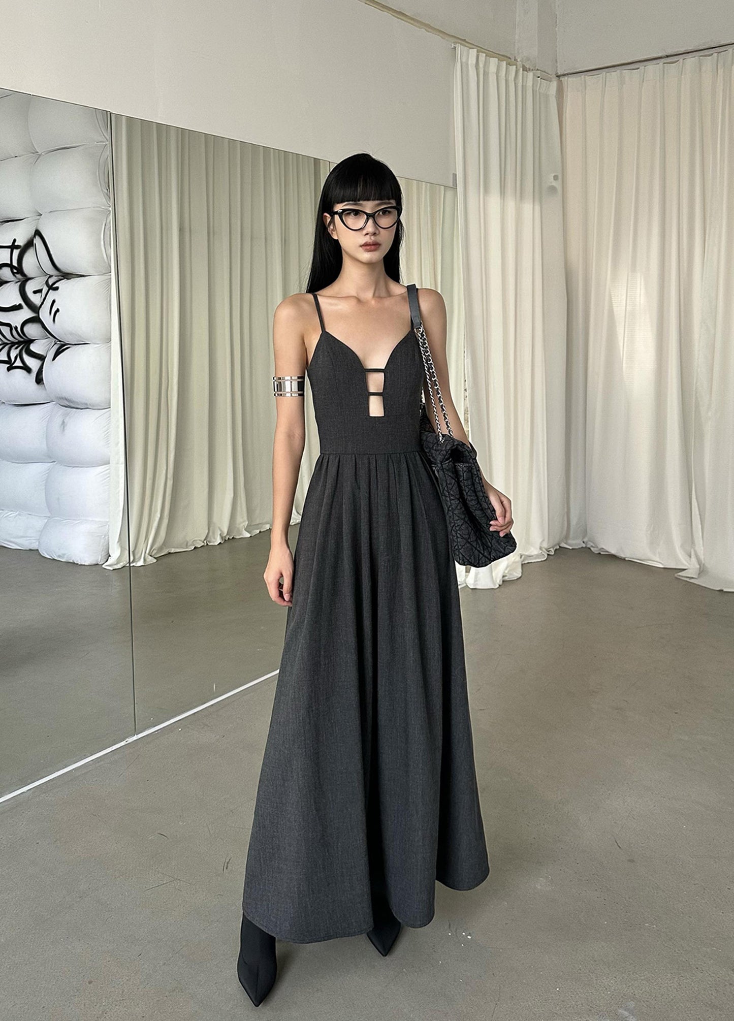 CUT-OUT CAMISOLE LONG DRESS