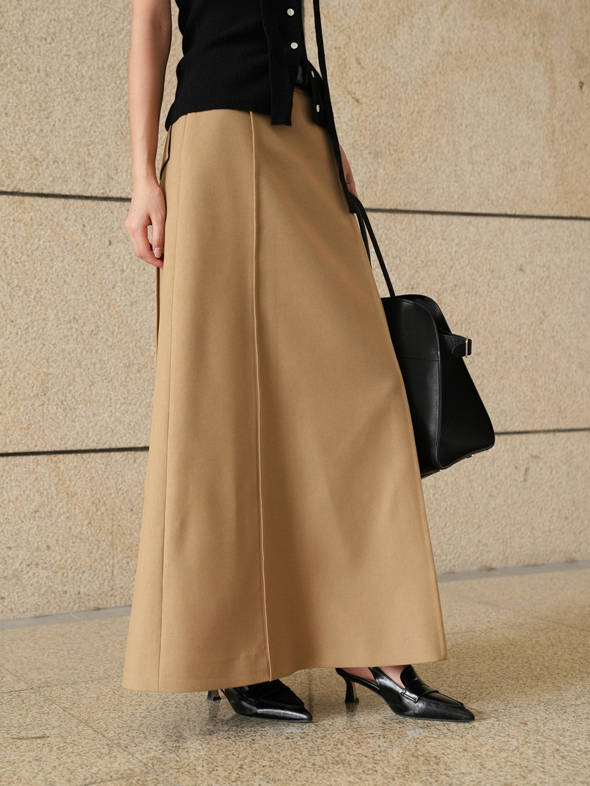 A-LINE MATTE WHITE BROWN SKIRT