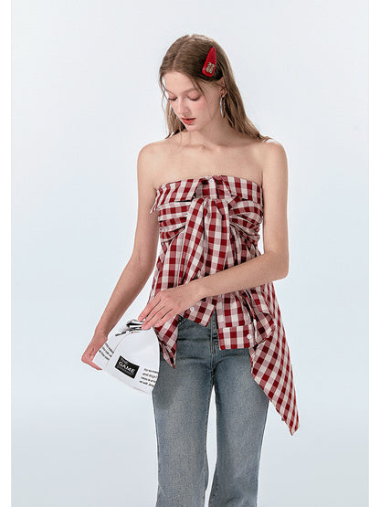 Gingham Check Shirt-Style Bare Tops