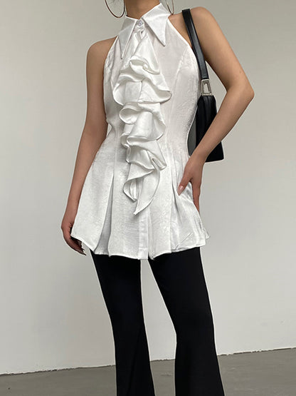 FRILLED SLEEVELESS BLOUSE