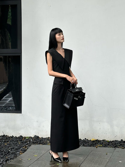 BIG COLLAR SLIM LONG DRESS