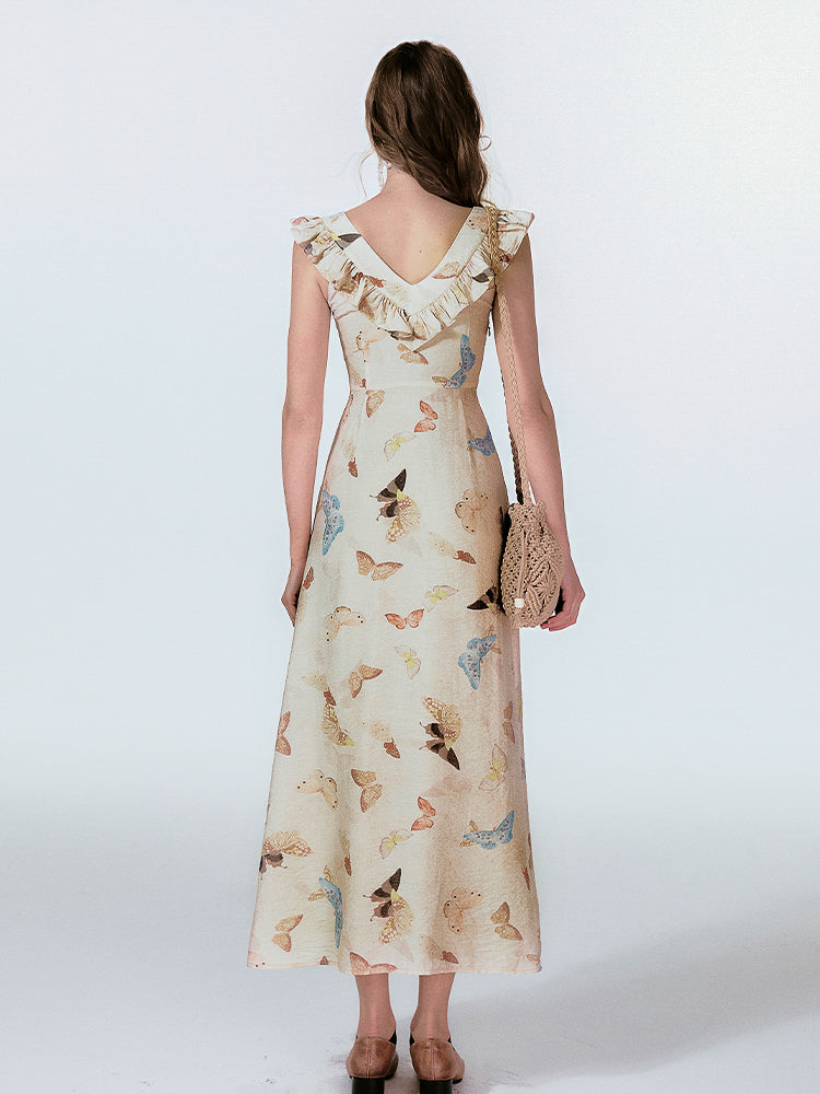 French Resort U-Neck Butterfly Dress