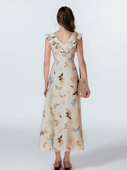 French Resort U-Neck Butterfly Dress