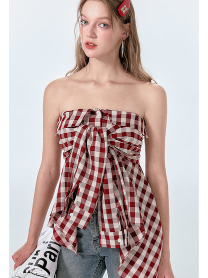 Gingham Check Shirt-Style Bare Tops