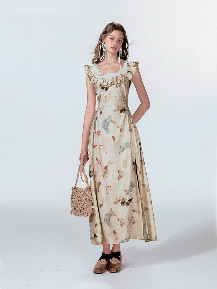 French Resort U-Neck Butterfly Dress