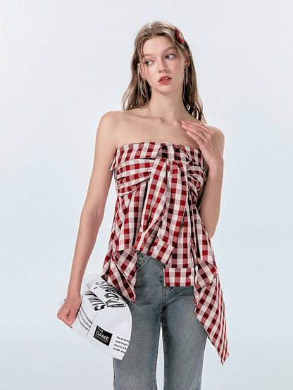 Gingham Check Shirt-Style Bare Tops