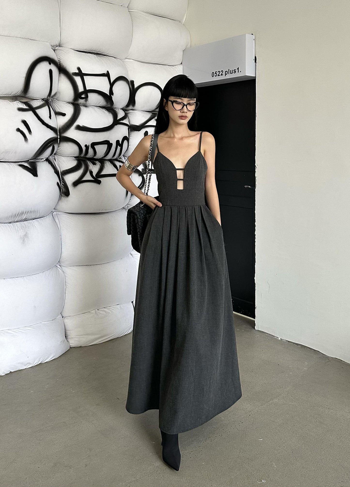 CUT-OUT CAMISOLE LONG DRESS