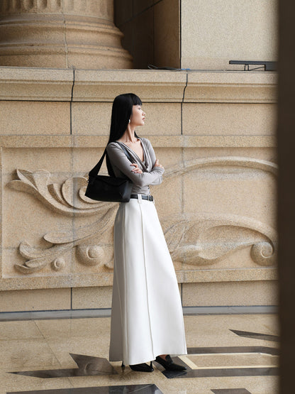 A-LINE MATTE WHITE LONG SKIRT