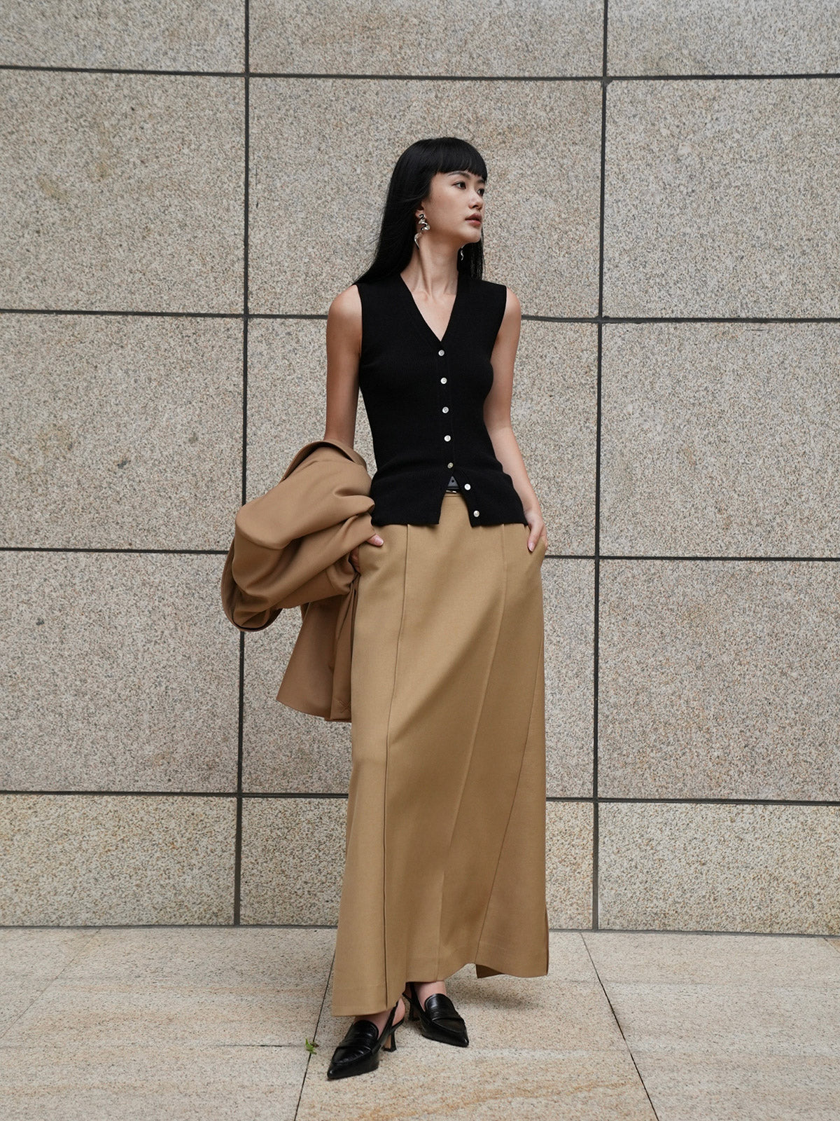 A-LINE MATTE WHITE BROWN SKIRT