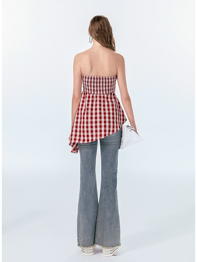 Gingham Check Shirt-Style Bare Tops