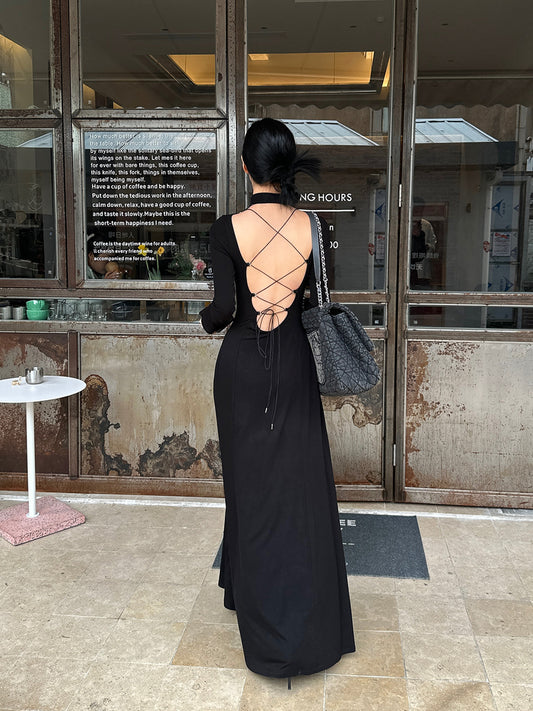 BACK STRAP LACE-UP LONG DRESS