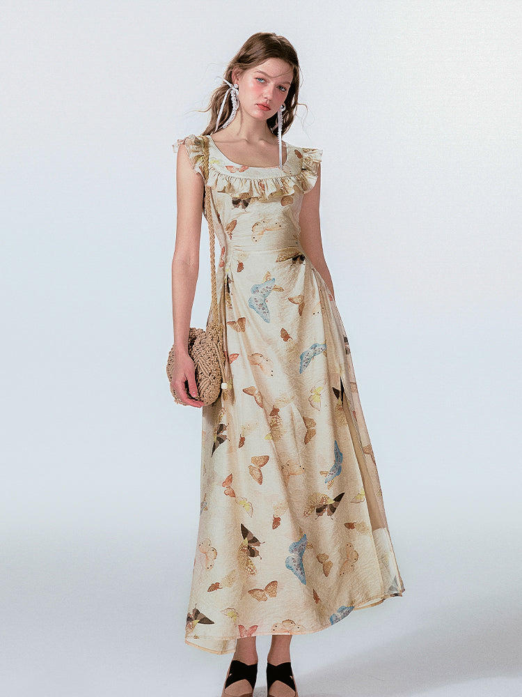 French Resort U-Neck Butterfly Dress