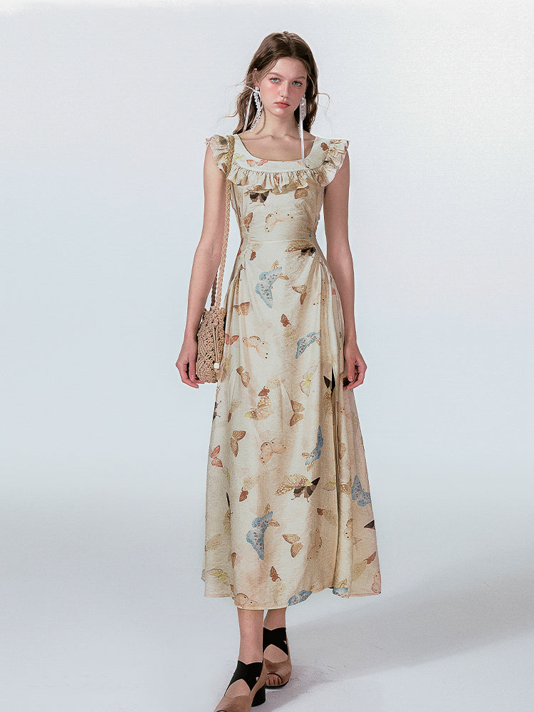 French Resort U-Neck Butterfly Dress