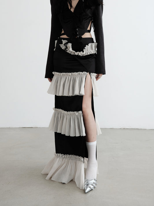 SLIT RANDOM FRILL SKIRT