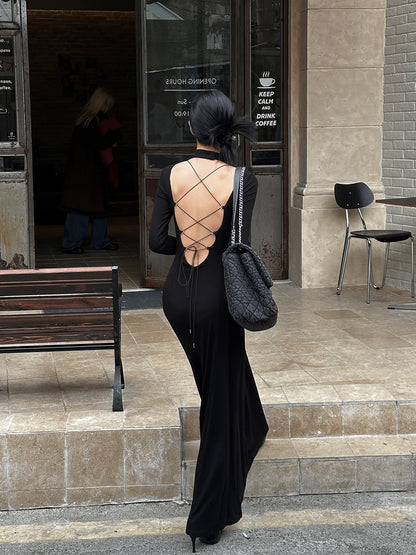 BACK STRAP LACE-UP LONG DRESS