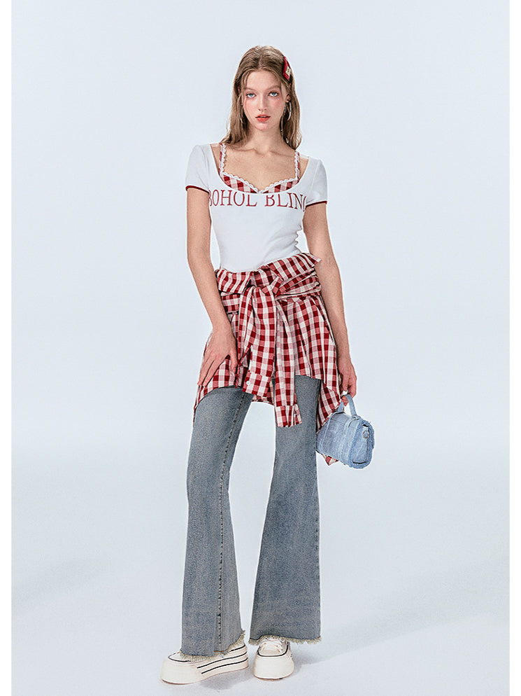 Gingham Check Shirt-Style Bare Tops