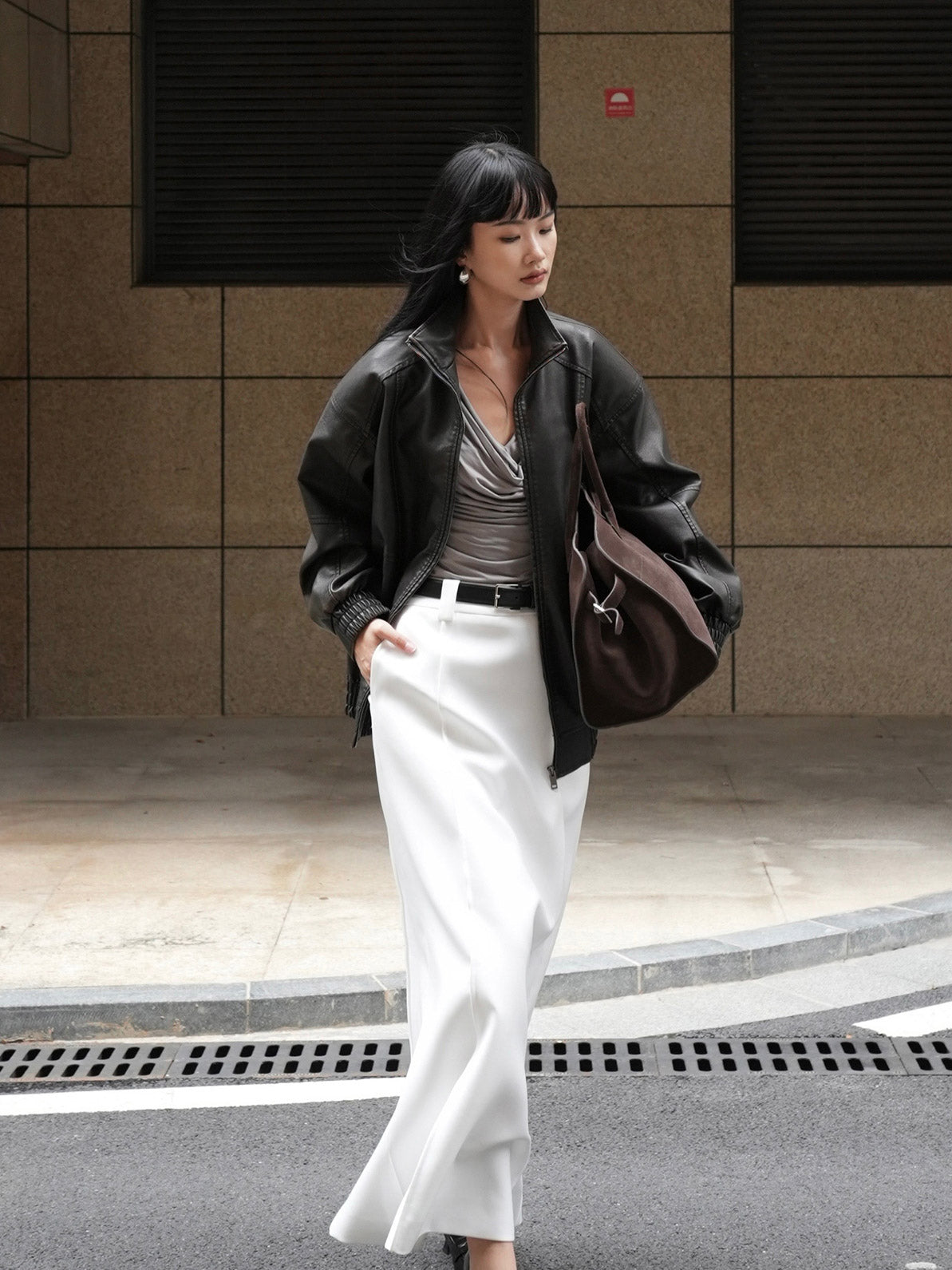 A-LINE MATTE WHITE LONG SKIRT