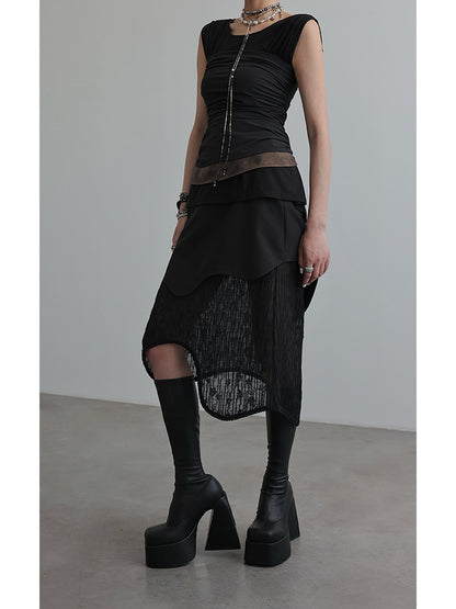 Wave Cut Lace Combination Skirt