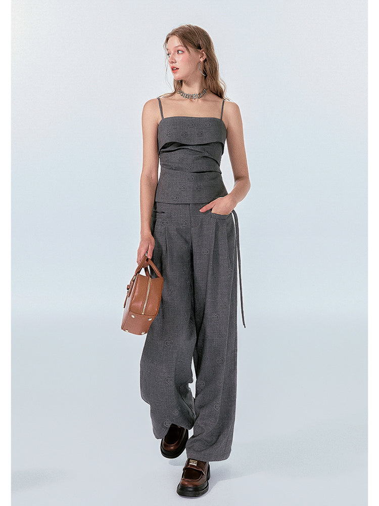 Rose Embossed Straight Pants